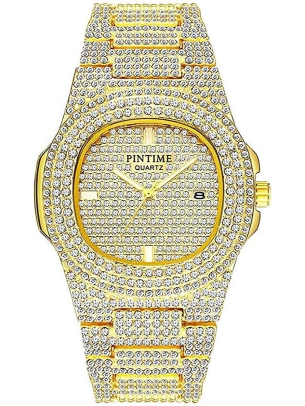 Unisex Gold Crystal Diamond Stainless Steel Bracelet Band Quartz Wrist Watch